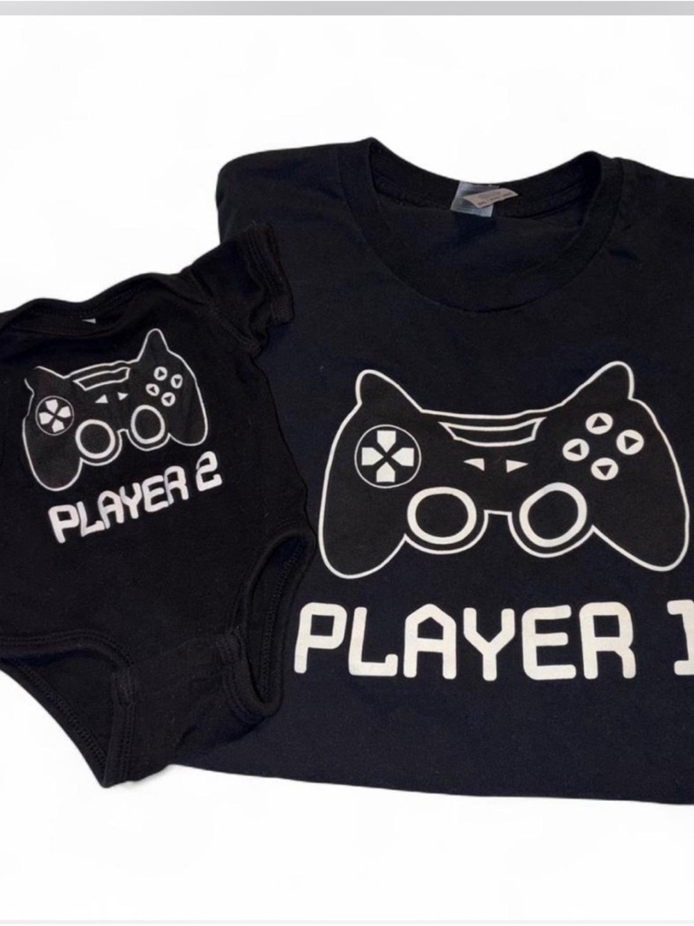 Gildan Black "Player 1/Player 2" Matching Gaming Tee & Onesie Set